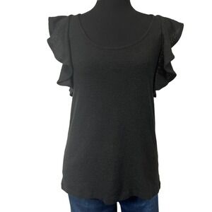 Madewell Black Ruffle Cap Sleeve Tank Cotton Texture Knit Black XS Feminine Soft